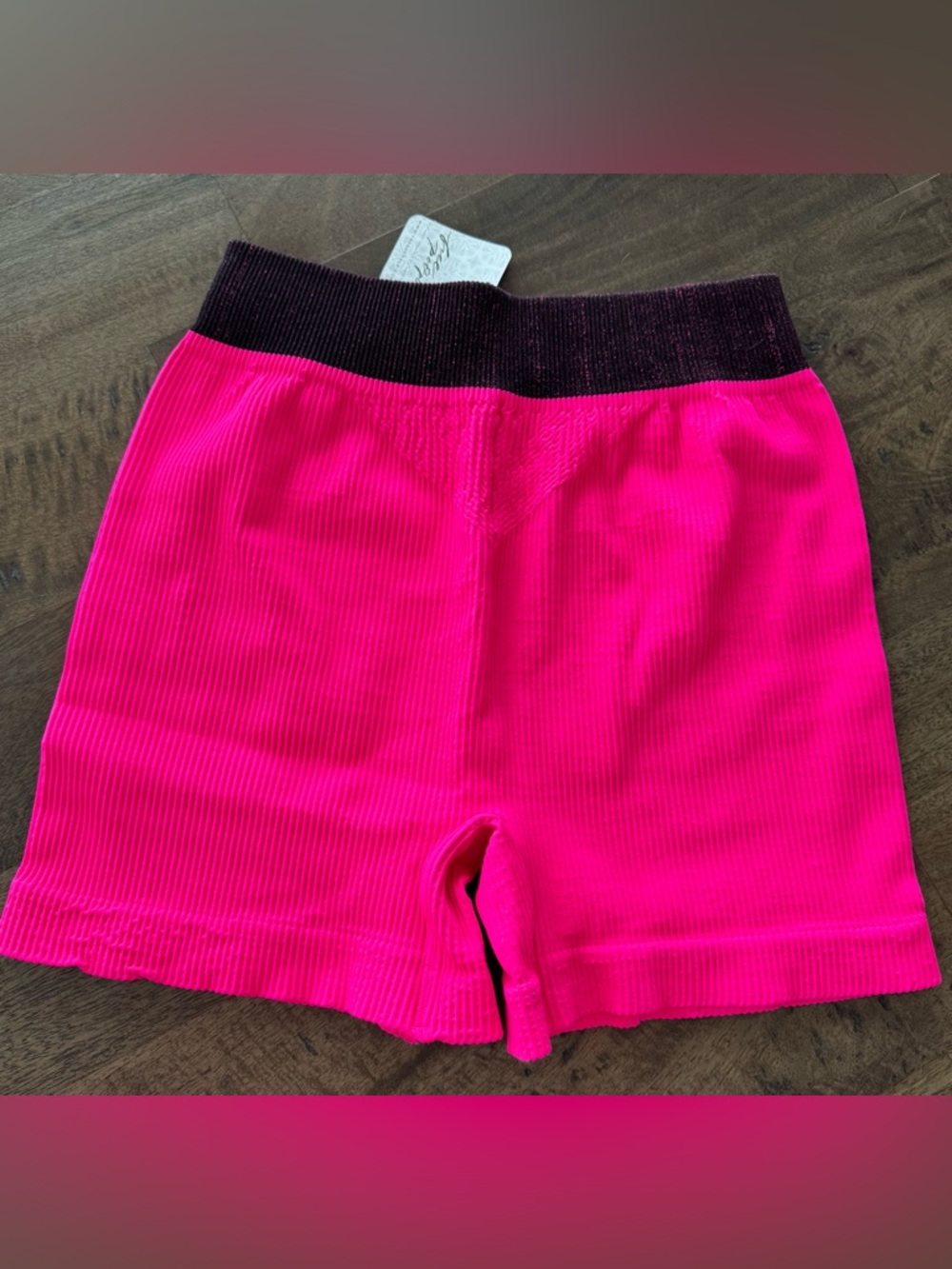 Free People Hot Pink Ribbed Bike Shorts with Black Contrast Waistband